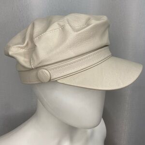 Elegant Cream Leather Newsboy Cap